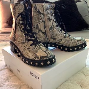SCHUTZ snakeskin studded combat boots!